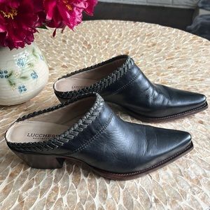 LUCCHESE Mimi Slip On Mules, Women’s Size 10, Black Leather, Heeled